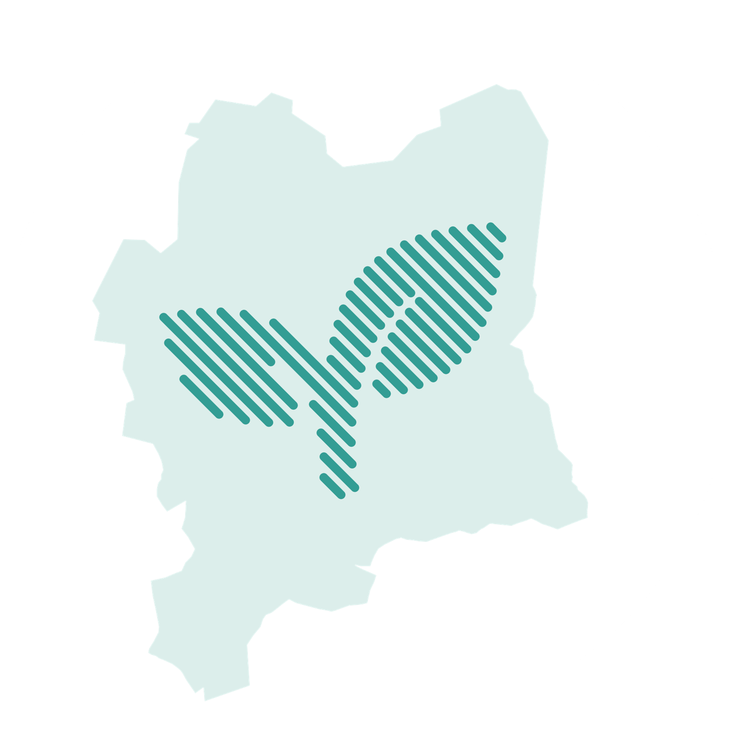 Grafik: Vit bubbla med karta över Region Västmanland, och en gröda placerad ovantpå.