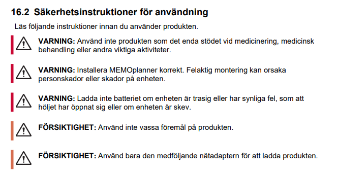 Lista över säkerhetsinstruktioner